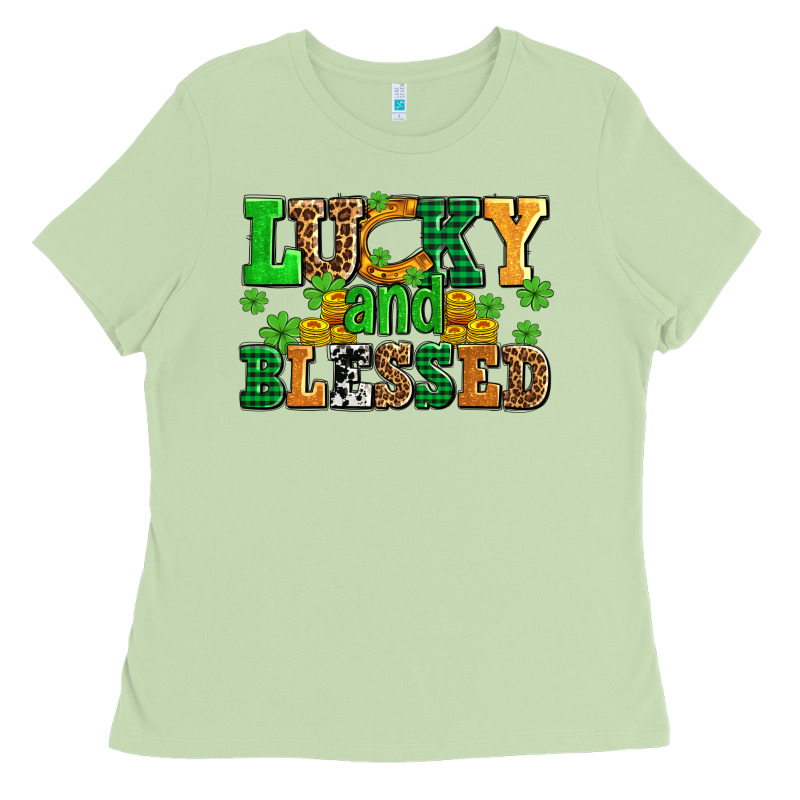 Lucky And Blessed With Coins And Shamrocks Ladies Tee by AdoDesignShop | Teevron