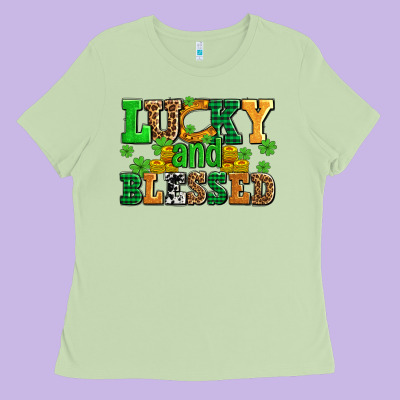 Lucky And Blessed With Coins And Shamrocks Ladies Tee Designed By Adodesignshop