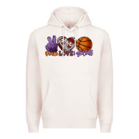 Pale Pink peace love basketball Premium Hoodie - HowdyJamesFarm