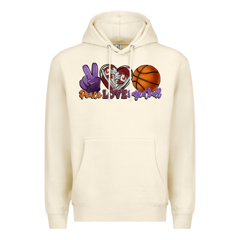 Peace Love Basketball Premium Hoodie by HowdyJamesFarm | Teevron