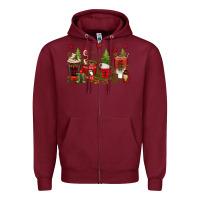 Burgundy Christmas coffee cups Zipper Hoodie - texasbilliewilder