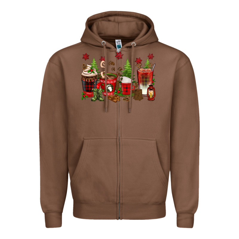 Christmas Coffee Cups Zipper Hoodie by texasbilliewilder | Teevron