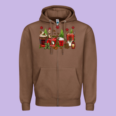 Christmas Coffee Cups Zipper Hoodie Designed By Texasbilliewilder