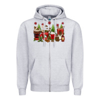 Heather Grey Christmas coffee cups Zipper Hoodie - texasbilliewilder