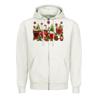 Oatmeal Heather Christmas coffee cups Zipper Hoodie - texasbilliewilder
