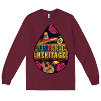 Burgundy teardrop Hispanic Heritage Long Sleeve Tee - BundleAndBundleShop