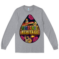 Heather Grey teardrop Hispanic Heritage Long Sleeve Tee - BundleAndBundleShop