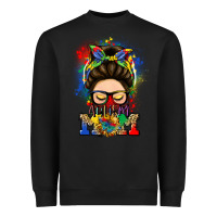 Black autism mom messy bun Heavyweight Sweatshirt - LillyAllenDesigns
