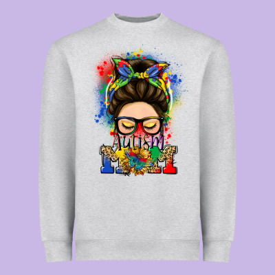 Autism Mom Messy Bun Heavyweight Sweatshirt Designed By Lillyallendesigns