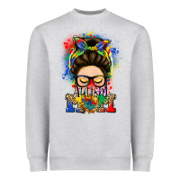 Heather Grey autism mom messy bun Heavyweight Sweatshirt - LillyAllenDesigns