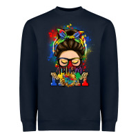Navy autism mom messy bun Heavyweight Sweatshirt - LillyAllenDesigns