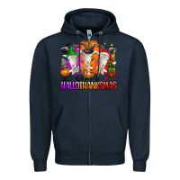 Navy happy hallothanksmas goats Zipper Hoodie - texasbilliewilder