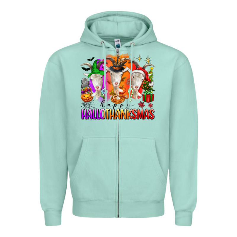 Happy Hallothanksmas Goats Zipper Hoodie by texasbilliewilder | Teevron