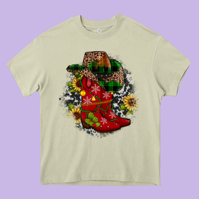 Christmas Cowboy Boots Heavy Core Tee Designed By Jahusdesignshop
