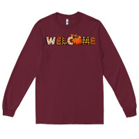 Burgundy welcome pumpkin Long Sleeve Tee - BundleAndBundleShop