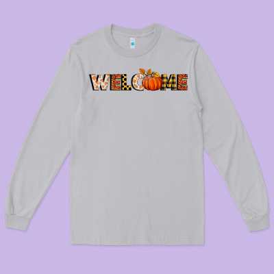 Welcome Pumpkin Long Sleeve Tee Designed By Bundleandbundleshop