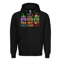 Black hallothanksmas school bus Zipper Hoodie - texasbilliewilder