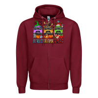 Burgundy hallothanksmas school bus Zipper Hoodie - texasbilliewilder