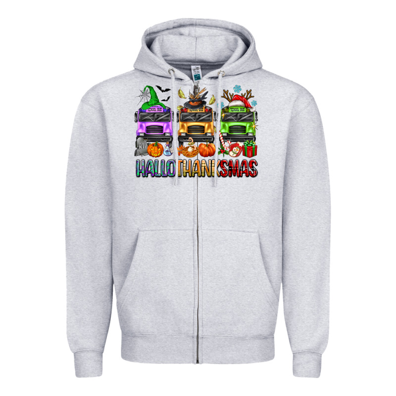 Hallothanksmas School Bus Zipper Hoodie by texasbilliewilder | Teevron
