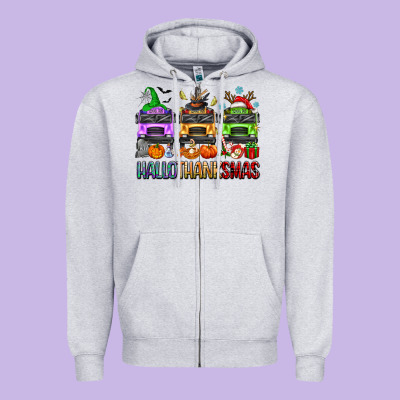 Hallothanksmas School Bus Zipper Hoodie Designed By Texasbilliewilder
