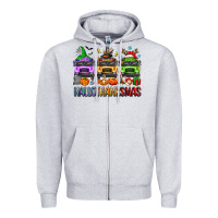 Heather Grey hallothanksmas school bus Zipper Hoodie - texasbilliewilder