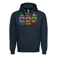 Navy hallothanksmas school bus Zipper Hoodie - texasbilliewilder