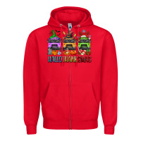 Red hallothanksmas school bus Zipper Hoodie - texasbilliewilder