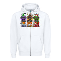 White hallothanksmas school bus Zipper Hoodie - texasbilliewilder