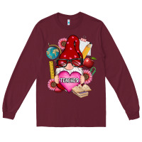 Burgundy valentines day teacher gnome Long Sleeve Tee - RanaPortraitStore
