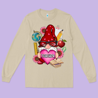 Valentines Day Teacher Gnome Long Sleeve Tee Designed By Ranaportraitstore