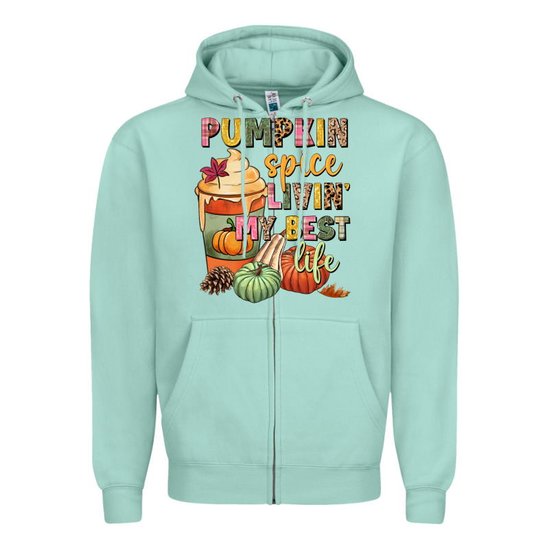 Pumpkin Spice Livin' My Best Life Zipper Hoodie by NancyCooperArtShop | Teevron