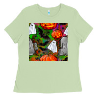 Matcha halloween ghost and headstone seamless pattern Ladies Tee - BundleAndBundleShop