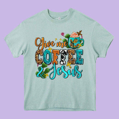 Gıve Me Coffee And Jesus Heavy Core Tee Designed By Adodesignshop