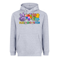 Heather Grey Peace love Autism Heavyweight Hoodie - CowGirlArtShop