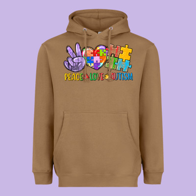 Peace Love Autism Heavyweight Hoodie Designed By Cowgirlartshop