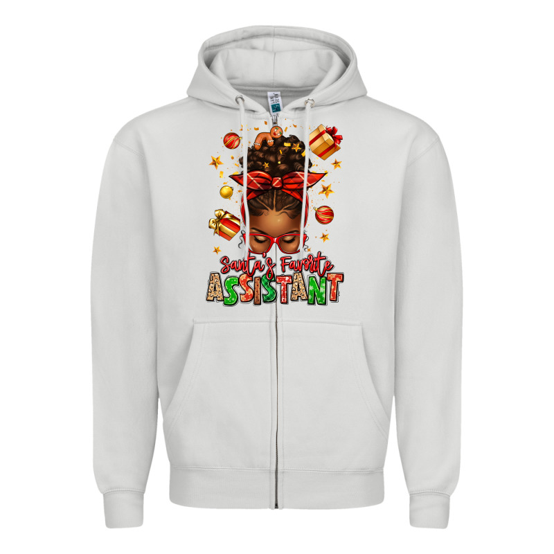 Santa's Favorite Assistant Afro Messy Bun Zipper Hoodie by texasbilliewilder | Teevron
