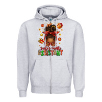 Heather Grey santa's favorite assistant afro messy bun Zipper Hoodie - texasbilliewilder