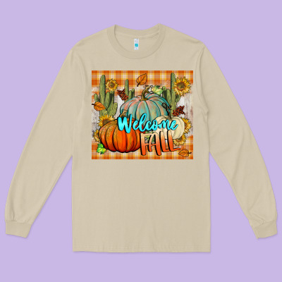 Welcome Fall Tumbler Long Sleeve Tee Designed By Bundleandbundleshop