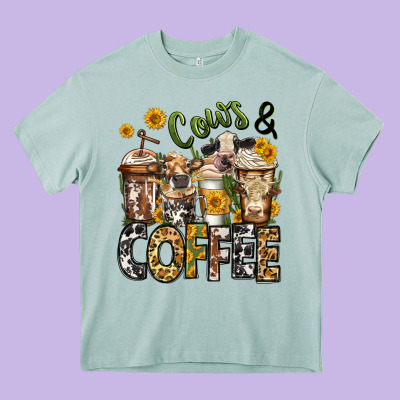 Cows And Coffee Cups Heavy Core Tee Designed By Jasminsmagicworld