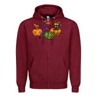 Burgundy Black cat and pumpkin Zipper Hoodie - NancyCooperArtShop