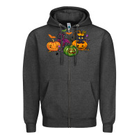 Charcoal Heather Black cat and pumpkin Zipper Hoodie - NancyCooperArtShop