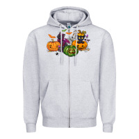 Heather Grey Black cat and pumpkin Zipper Hoodie - NancyCooperArtShop