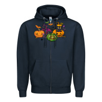 Navy Black cat and pumpkin Zipper Hoodie - NancyCooperArtShop