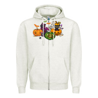 Oatmeal Heather Black cat and pumpkin Zipper Hoodie - NancyCooperArtShop