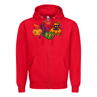 Red Black cat and pumpkin Zipper Hoodie - NancyCooperArtShop
