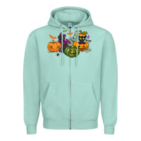 Seafoam Black cat and pumpkin Zipper Hoodie - NancyCooperArtShop