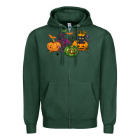 Sports Green Black cat and pumpkin Zipper Hoodie - NancyCooperArtShop