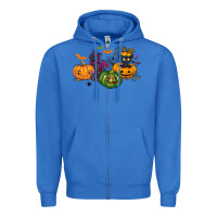 True Royal Black cat and pumpkin Zipper Hoodie - NancyCooperArtShop