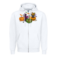 White Black cat and pumpkin Zipper Hoodie - NancyCooperArtShop