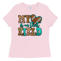 Bubblegum Pink my heart is on that field american football Ladies Tee - Jasminsmagicworld